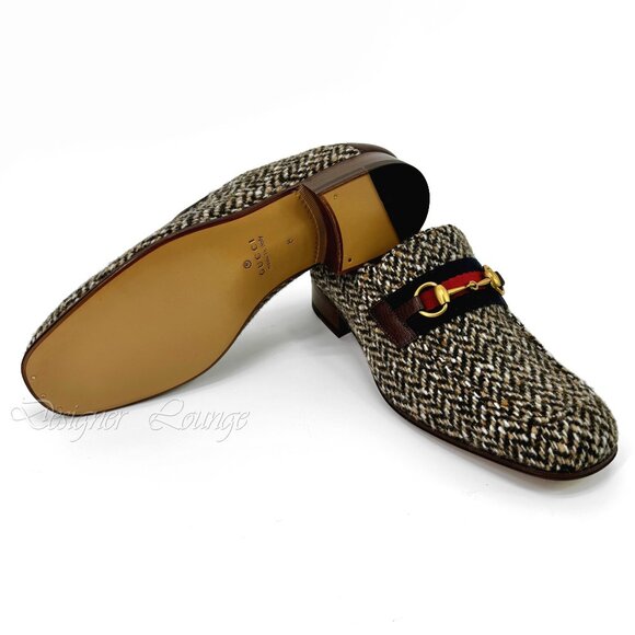 NEW GUCCI Horsebit Herringbone Tweed & Leather Loafers G 8 / US 8.5 Authentic - Picture 8 of 10